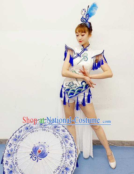 China Folk Dance Costume Umbrella Dance Dress Traditional Performance Clothing Drum Dance Outfits