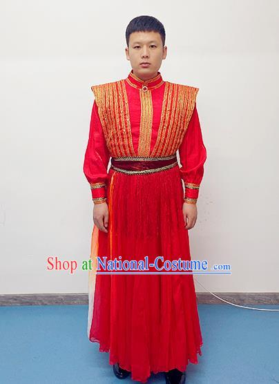 China Drum Dance Red Outfits Folk Dance Costume Spring Festival Gala Opening Dance Apparels Traditional Male Performance Clothing