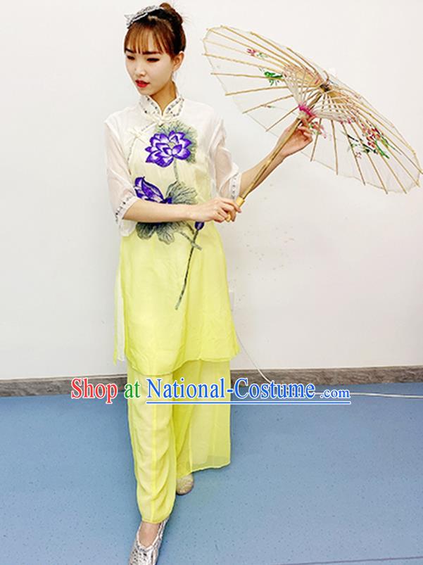 China Classical Dance Dress Stage Performance Yellow Outfits Umbrella Dance Costumes Women Group Dance Clothing