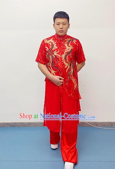 Chinese Dragon Dance Red Outfits Male Stage Performance Garments New Year Folk Dance Costume Drum Dance Clothing