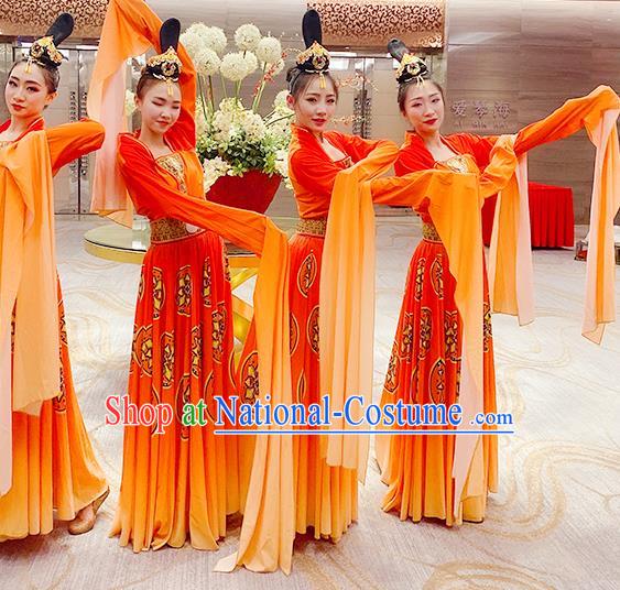 China Women Group Dance Clothing Classical Dance Water Sleeve Dress Stage Performance Red Outfits Hanfu Dance Costumes