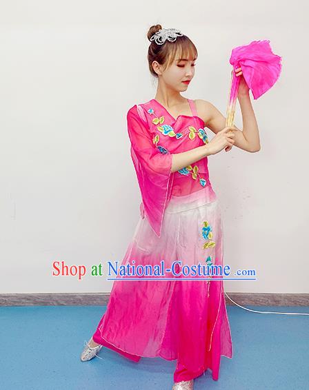 Chinese New Year Yangko Dance Costume Fan Dance Clothing Folk Dance Rosy Outfits Woman Stage Performance Garments