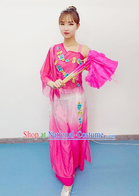 Chinese New Year Yangko Dance Costume Fan Dance Clothing Folk Dance Rosy Outfits Woman Stage Performance Garments