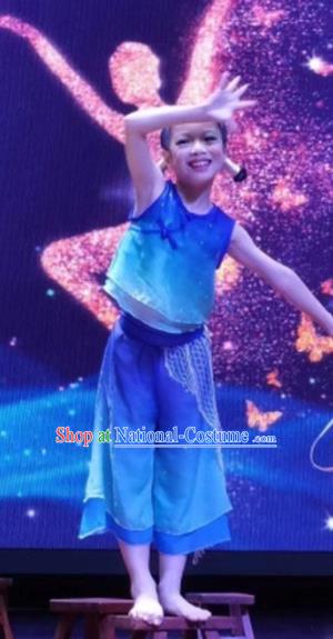 Chinese Children Day Performance Blue Outfits Stage Performance Garments Kids Yangko Dance Costume Fan Dance Clothing