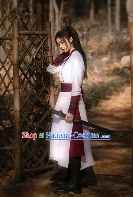 China Ming Dynasty Swordswoman Historical Clothing Drama The Legend of Fei Zhou Fei Garment Costumes Ancient Chivalrous Female White Hanfu Dress