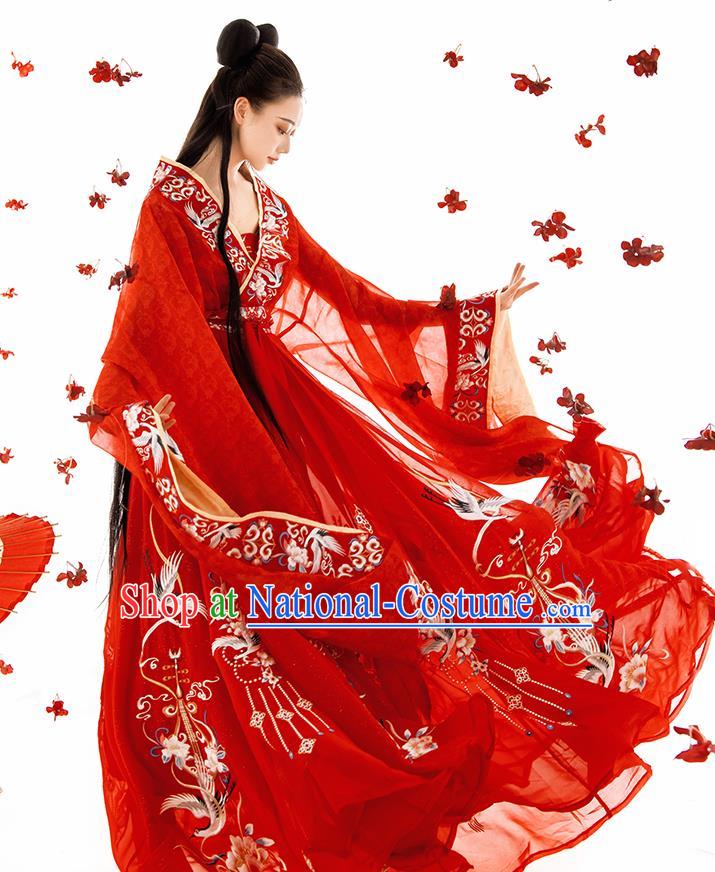 China Southern and Northern Dynasties Historical Clothing Traditional Court Beauty Garment Costumes Ancient Royal Princess Red Hanfu Dress Complete Set