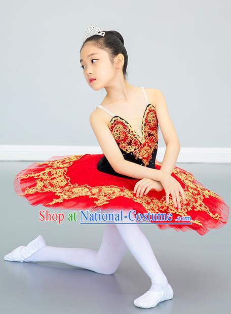 Professional Ballet Dance Garment Costume Tu Tu Dance Red Veil Dress Children Dance Competition Clothing Girl Dancewear