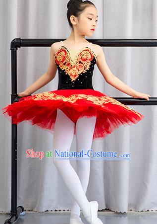 Professional Ballet Dance Garment Costume Tu Tu Dance Red Veil Dress Children Dance Competition Clothing Girl Dancewear