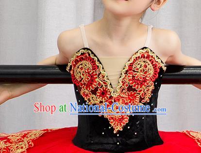 Professional Ballet Dance Garment Costume Tu Tu Dance Red Veil Dress Children Dance Competition Clothing Girl Dancewear