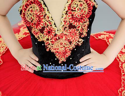 Professional Ballet Dance Garment Costume Tu Tu Dance Red Veil Dress Children Dance Competition Clothing Girl Dancewear