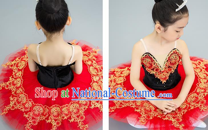 Professional Ballet Dance Garment Costume Tu Tu Dance Red Veil Dress Children Dance Competition Clothing Girl Dancewear