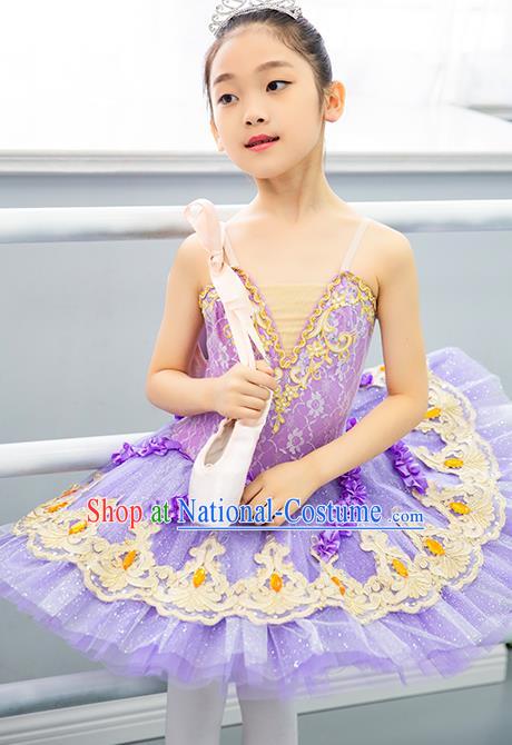 Professional Girl Ballerina Dancewear Ballet Dance Garment Costume Tu Tu Dance Lilac Veil Dress Children Dance Competition Clothing