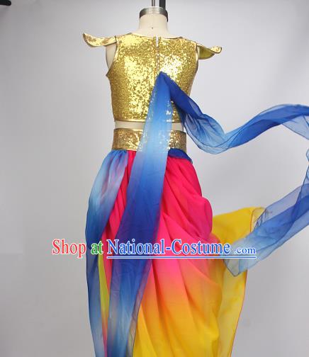 China Girl Performance Clothing Classical Dance Garment Costumes Fairy Dance Dress Children Flying Apsaras Yellow Outfits