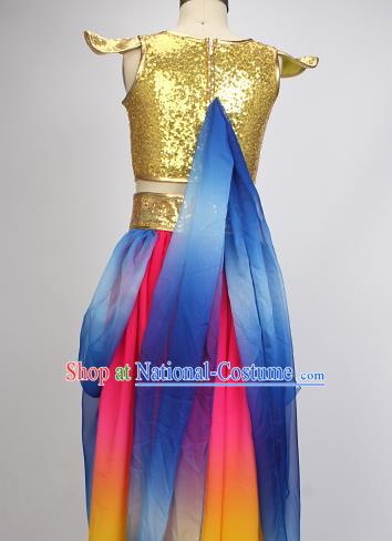 China Girl Performance Clothing Classical Dance Garment Costumes Fairy Dance Dress Children Flying Apsaras Yellow Outfits