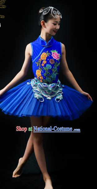 Professional Ballet Dance Garment Costume Tu Tu Dance Royalblue Veil Dress Children Modern Dance Clothing Girl Dancewear