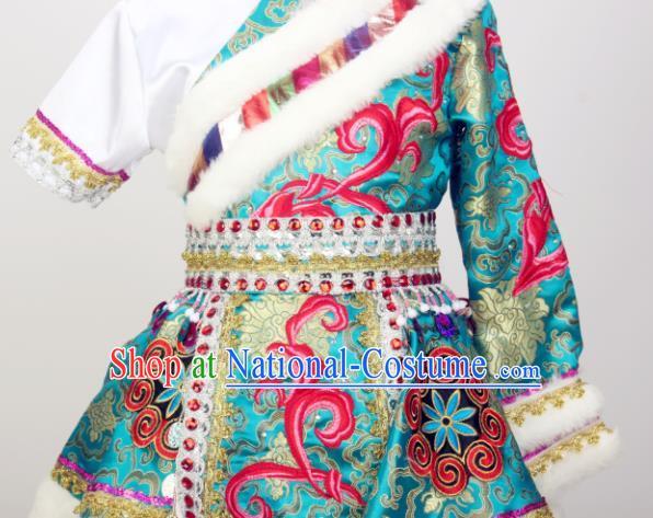 Chinese Zang Nationality Stage Performance Dress Outfits Tibetan Minority Children Dance Clothing Ethnic Girl Dance Costumes