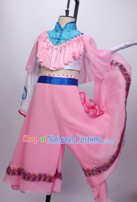 China Children Umbrella Dance Pink Outfits Girl Performance Clothing Classical Dance Garment Costumes Fan Dance Dress