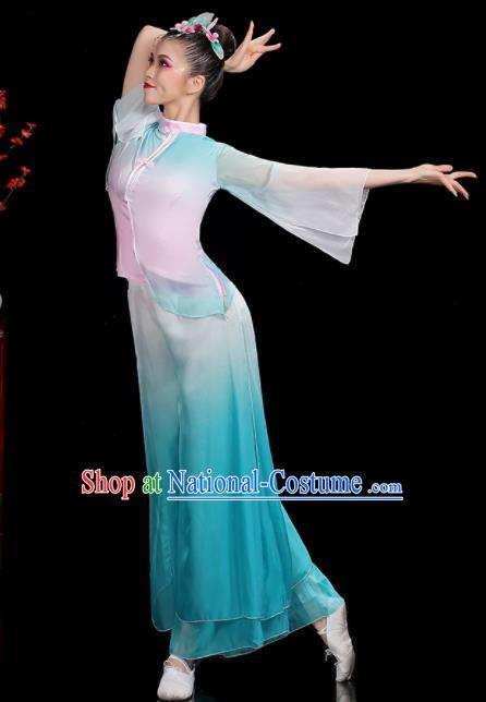 Professional China Yangko Dance Garments Fan Dance Clothing Folk Dance Blue Outfits Women Group Dance Costumes