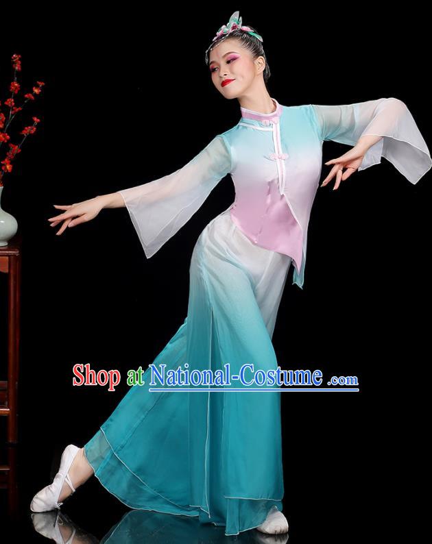 Professional China Yangko Dance Garments Fan Dance Clothing Folk Dance Blue Outfits Women Group Dance Costumes