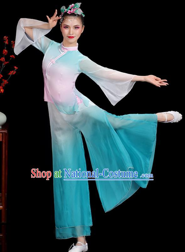 Professional China Yangko Dance Garments Fan Dance Clothing Folk Dance Blue Outfits Women Group Dance Costumes