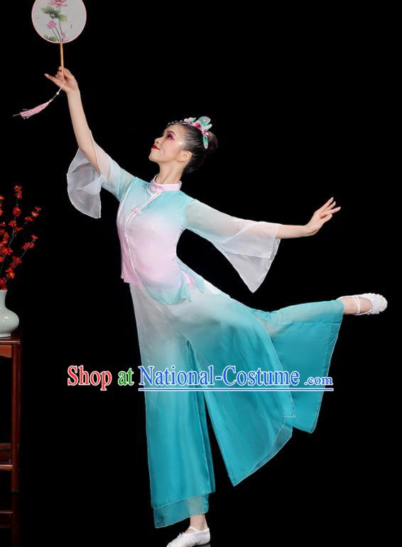 Professional China Yangko Dance Garments Fan Dance Clothing Folk Dance Blue Outfits Women Group Dance Costumes