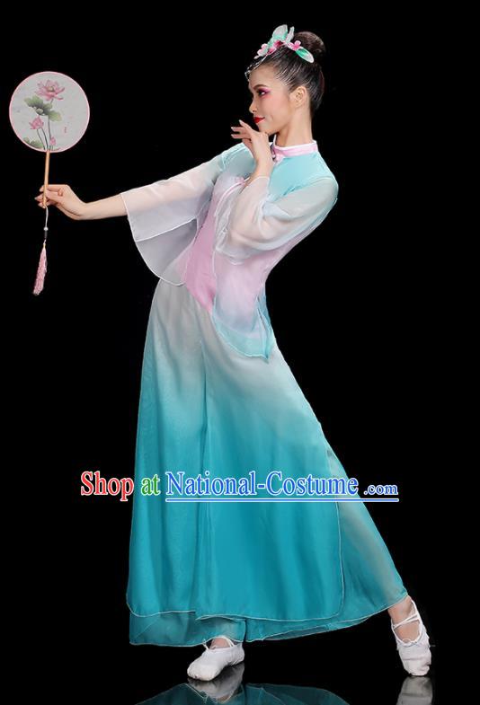 Professional China Yangko Dance Garments Fan Dance Clothing Folk Dance Blue Outfits Women Group Dance Costumes