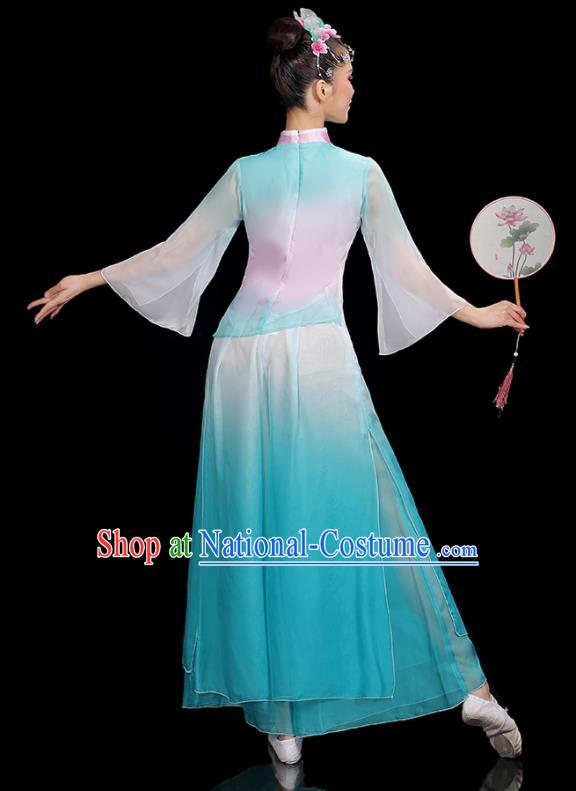 Professional China Yangko Dance Garments Fan Dance Clothing Folk Dance Blue Outfits Women Group Dance Costumes