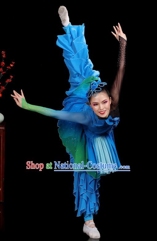 Professional China Women Group Dance Costumes Yangko Dance Garments Umbrella Dance Clothing Folk Dance Blue Outfits