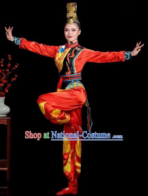 Professional China Folk Dance Red Dress Outfits Women Group Dance Costumes Yangko Dance Garments Drum Dance Clothing