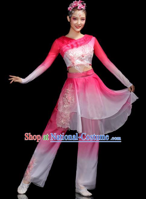 Chinese Fan Dance Pink Dress Outfits Folk Dance Costumes Traditional Yangko Dance Apparels Women Group Performance Clothing