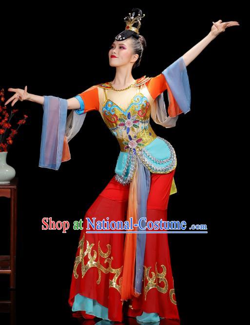 China Dunhuang Flying Apsaras Dance Dress Fairy Dance Red Outfits Woman Performance Clothing Classical Dance Garment Costumes