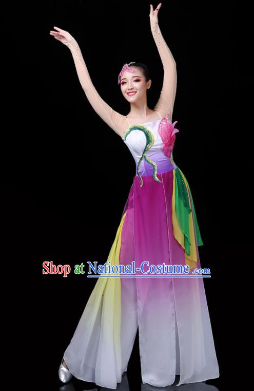 China Lotus Dance Purple Outfits Woman Group Dancewear Classical Dance Clothing Umbrella Dance Garment Costumes