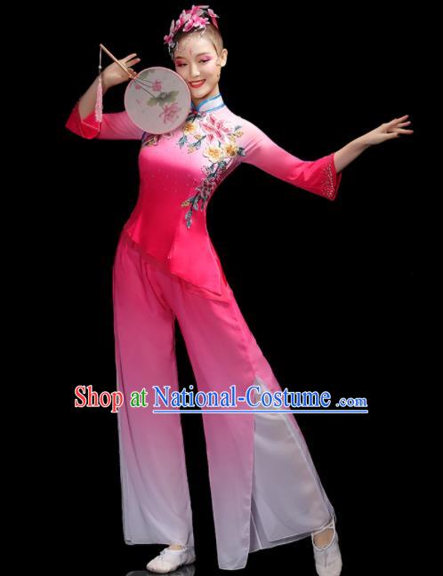 Chinese Women Group Performance Clothing Fan Dance Pink Dress Outfits Folk Dance Costumes Traditional Yangko Dance Apparels