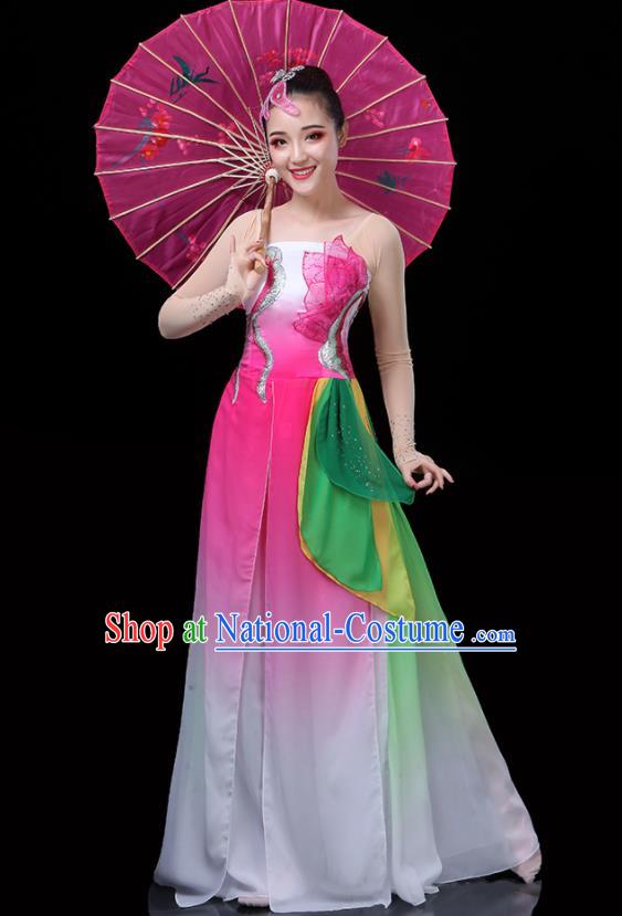 China Umbrella Dance Garment Costumes Lotus Dance Pink Outfits Woman Group Dancewear Classical Dance Clothing