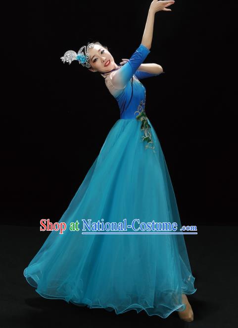 Professional China Spring Festival Gala Opening Dance Blue Dress Stage Performance Costume Women Chorus Garments Modern Dance Clothing