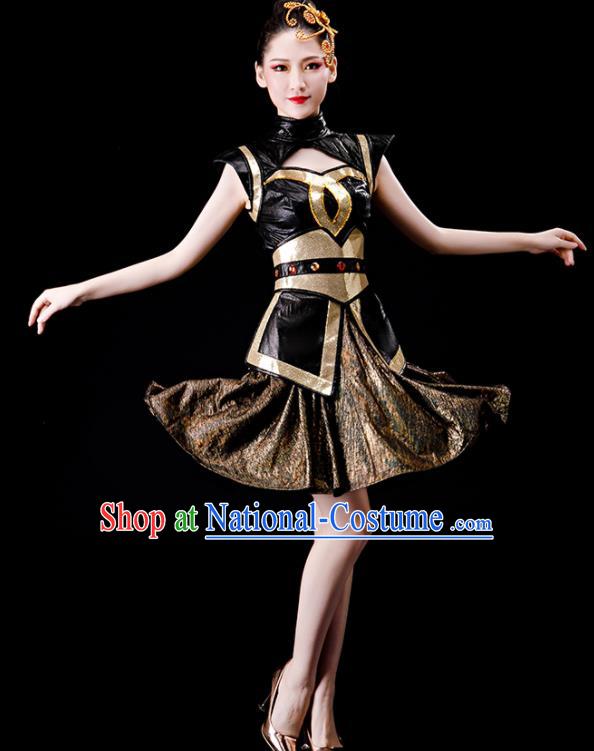 Professional China Women Jazz Dance Garments Modern Dance Clothing Spring Festival Gala Opening Dance Black Dress Stage Performance Costume