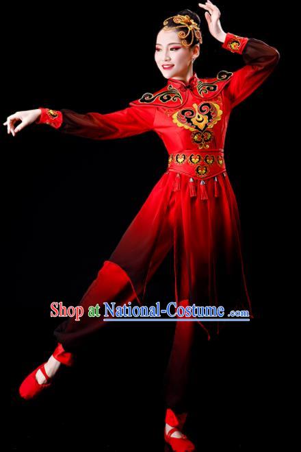 Chinese Folk Dance Costumes Traditional Drum Dance Apparels Women Group Performance Clothing Yangko Dance Red Outfits