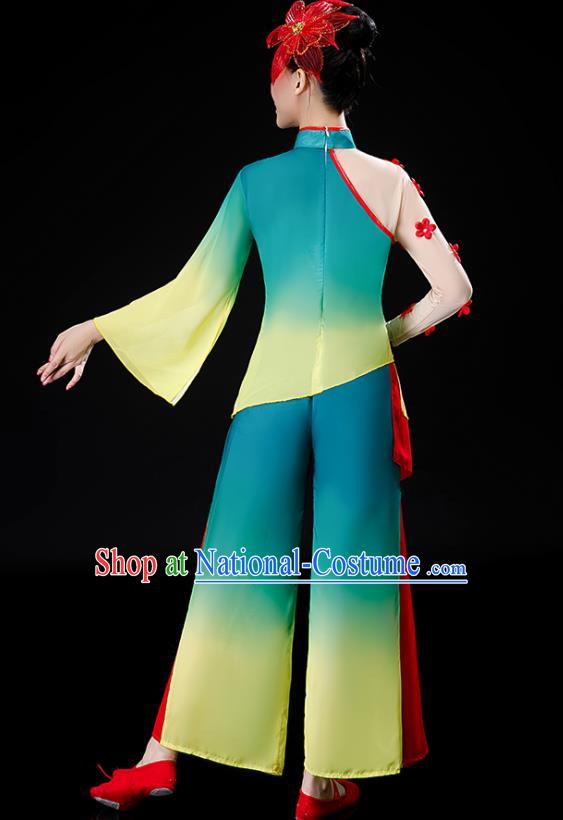 Chinese Yangko Dance Green Outfits Folk Dance Costumes Traditional Umbrella Dance Apparels Women Group Performance Clothing