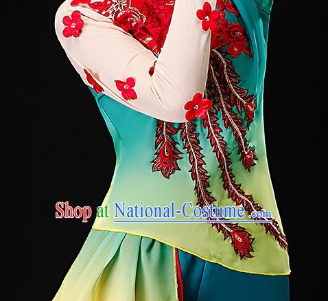 Chinese Yangko Dance Green Outfits Folk Dance Costumes Traditional Umbrella Dance Apparels Women Group Performance Clothing