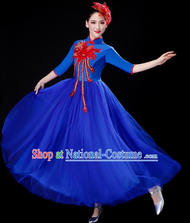 Professional China Spring Festival Gala Opening Dance Royalblue Dress Stage Performance Costume Women Chorus Group Garments Modern Dance Clothing