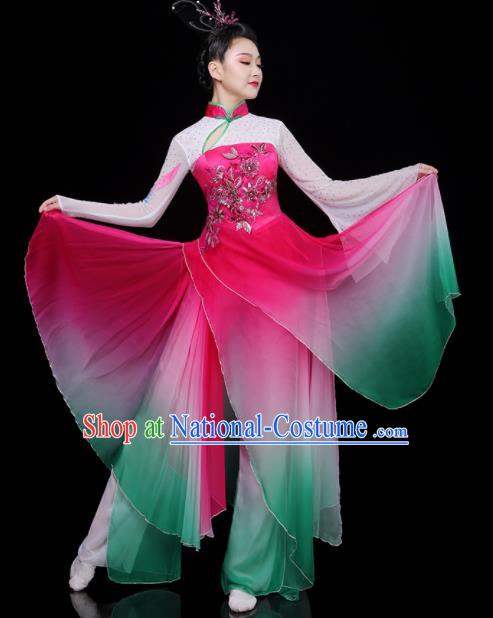 China Classical Dance Clothing Umbrella Dance Garment Costumes Fan Performance Rosy Outfits Woman Group Dancewear