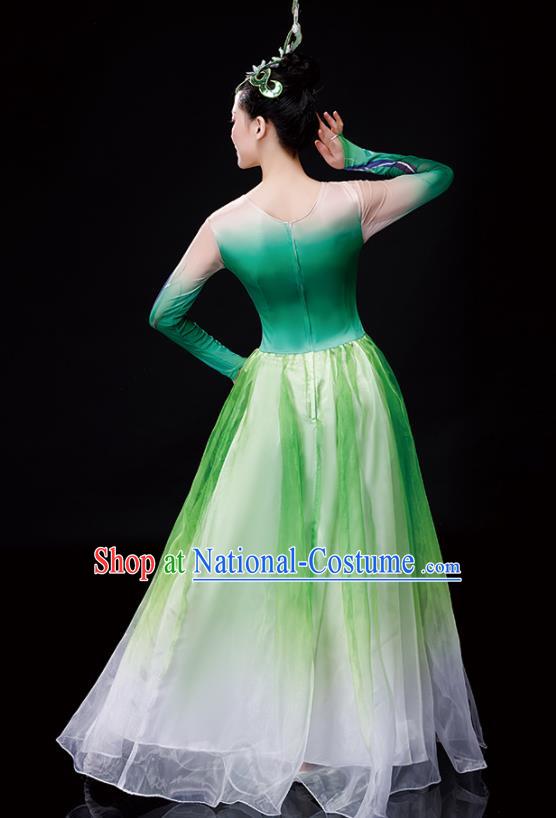 China Woman Group Dancewear Classical Dance Clothing Umbrella Dance Garment Costumes Fan Dance Green Dress