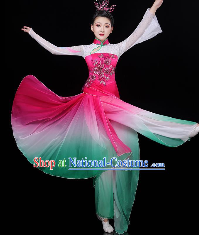 China Classical Dance Clothing Umbrella Dance Garment Costumes Fan Performance Rosy Outfits Woman Group Dancewear