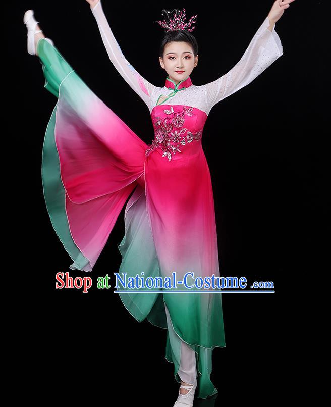 China Classical Dance Clothing Umbrella Dance Garment Costumes Fan Performance Rosy Outfits Woman Group Dancewear