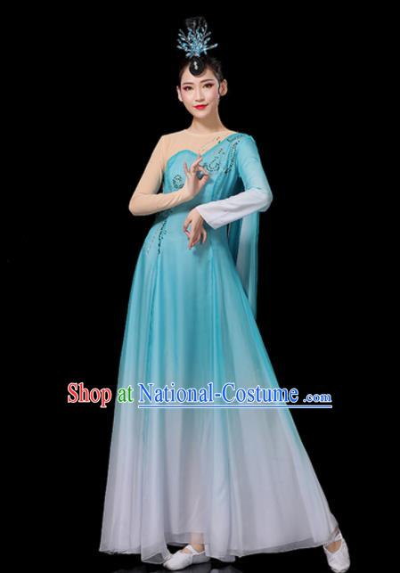 China Umbrella Dance Dress Fan Dance Blue Outfits Woman Performance Clothing Classical Dance Garment Costumes