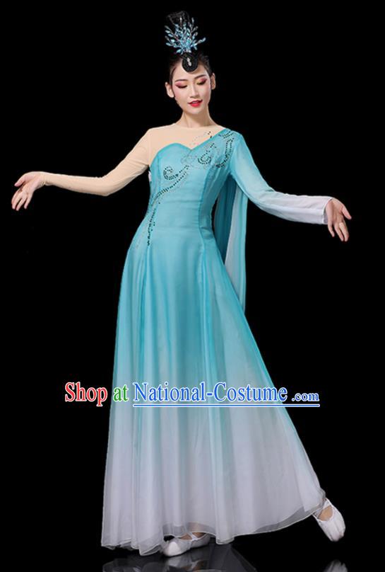 China Umbrella Dance Dress Fan Dance Blue Outfits Woman Performance Clothing Classical Dance Garment Costumes