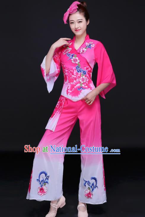 Chinese Women Group Performance Clothing Yangko Dance Pink Outfits Folk Dance Costumes Traditional Fan Dance Apparels