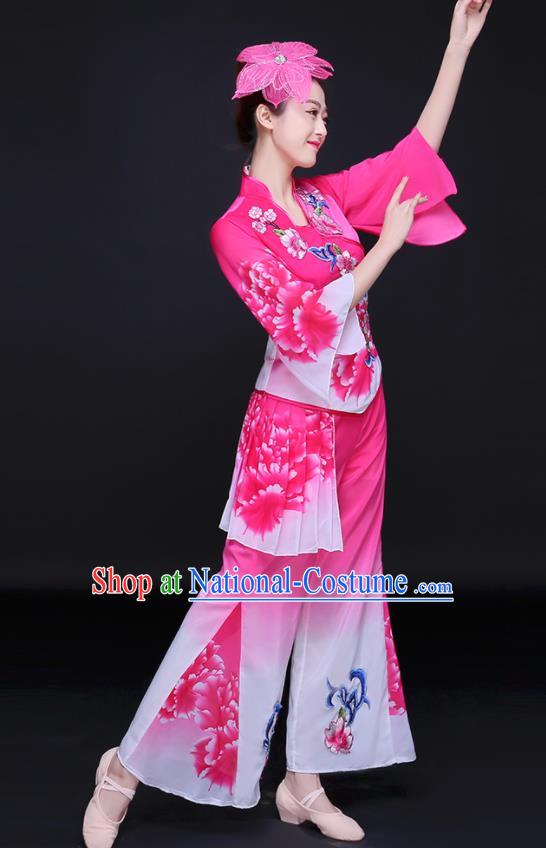 Chinese Women Group Performance Clothing Yangko Dance Pink Outfits Folk Dance Costumes Traditional Fan Dance Apparels