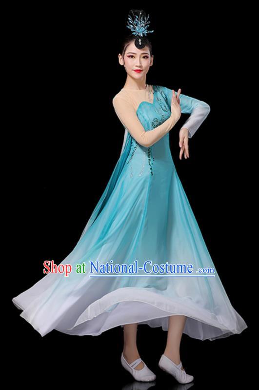 China Umbrella Dance Dress Fan Dance Blue Outfits Woman Performance Clothing Classical Dance Garment Costumes