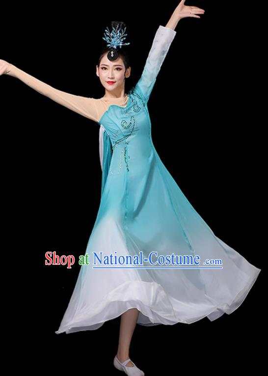 China Umbrella Dance Dress Fan Dance Blue Outfits Woman Performance Clothing Classical Dance Garment Costumes